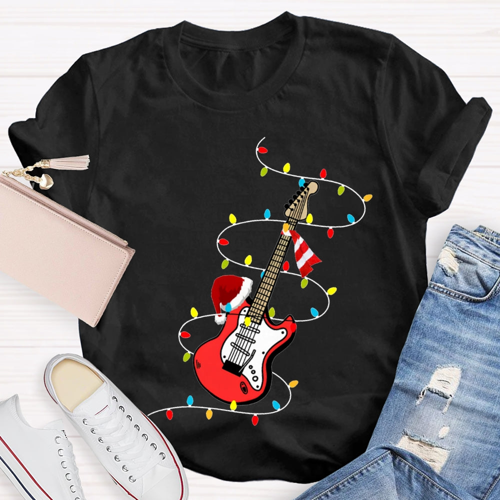 Christmas Music Teacher Guitar And Christmas Lights T-shirt