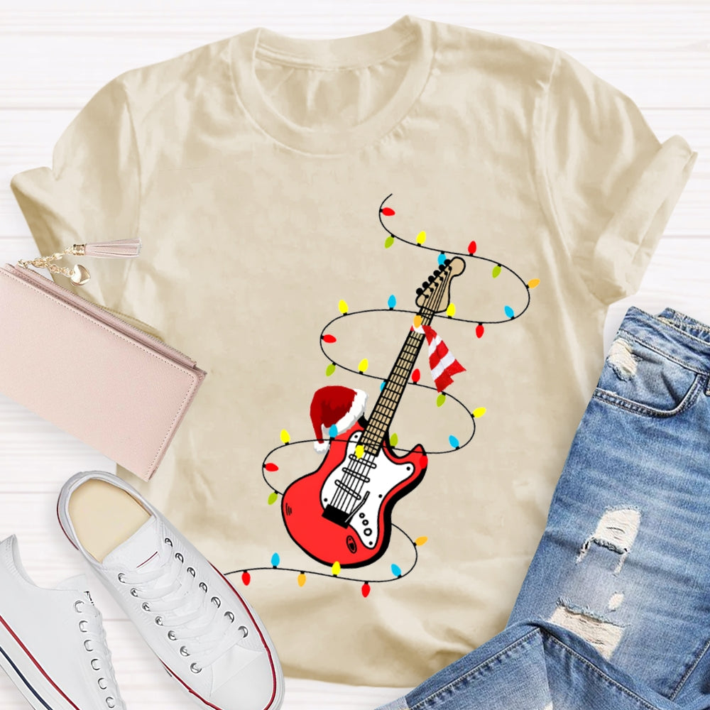Christmas Music Teacher Guitar And Christmas Lights T-shirt