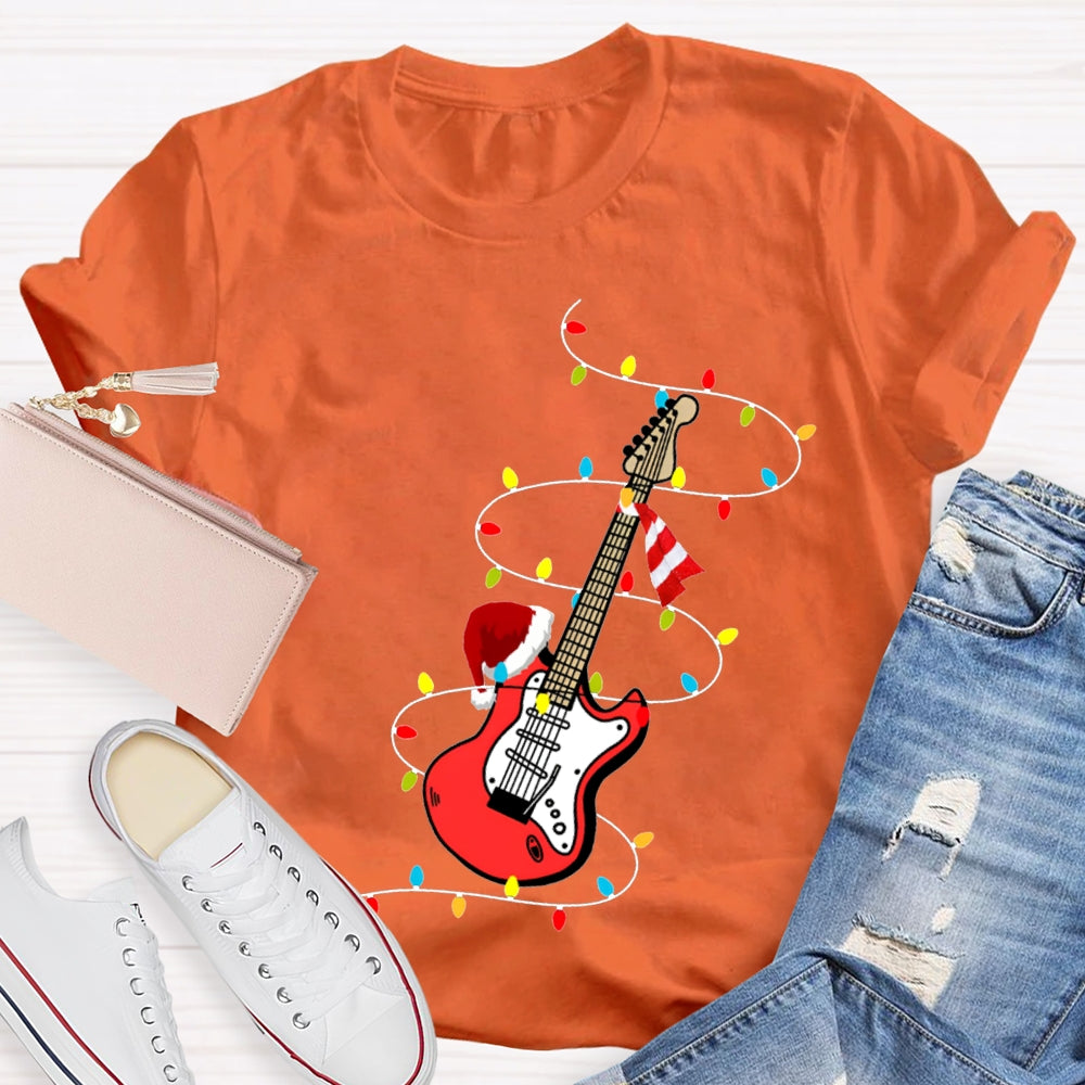 Christmas Music Teacher Guitar And Christmas Lights T-shirt