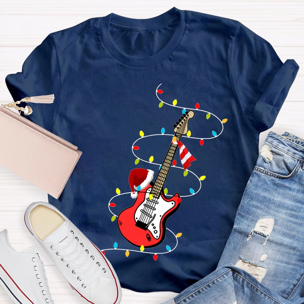 Christmas Music Teacher Guitar And Christmas Lights T-shirt