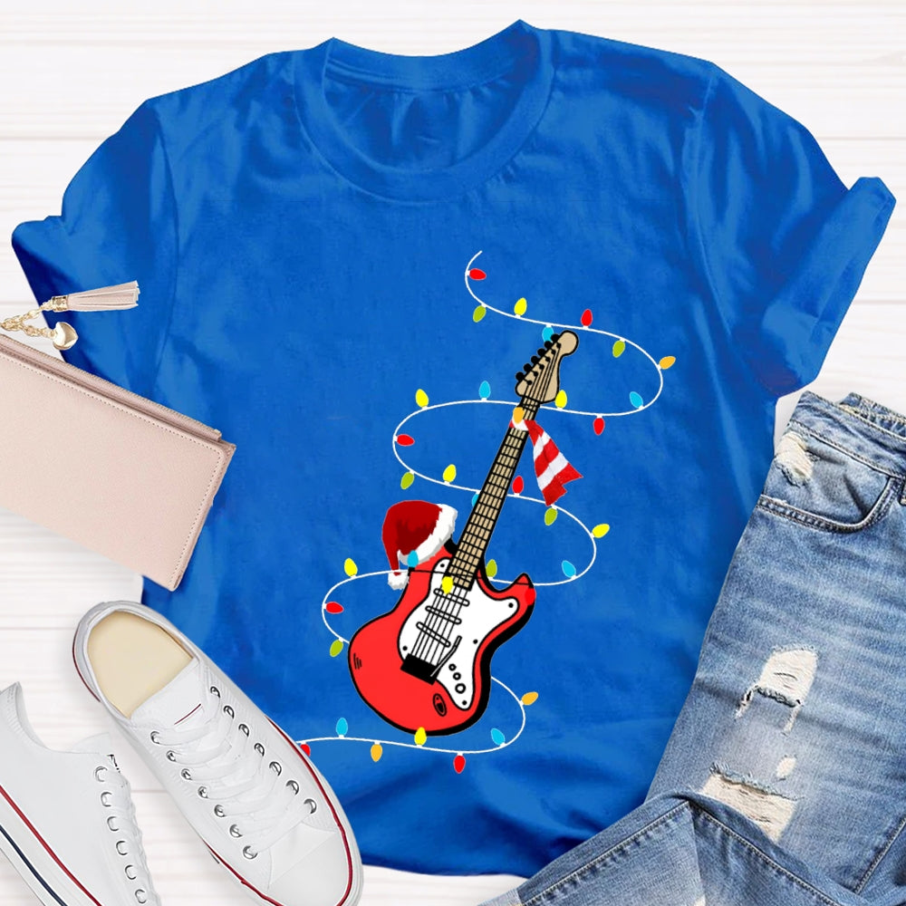 Christmas Music Teacher Guitar And Christmas Lights T-shirt