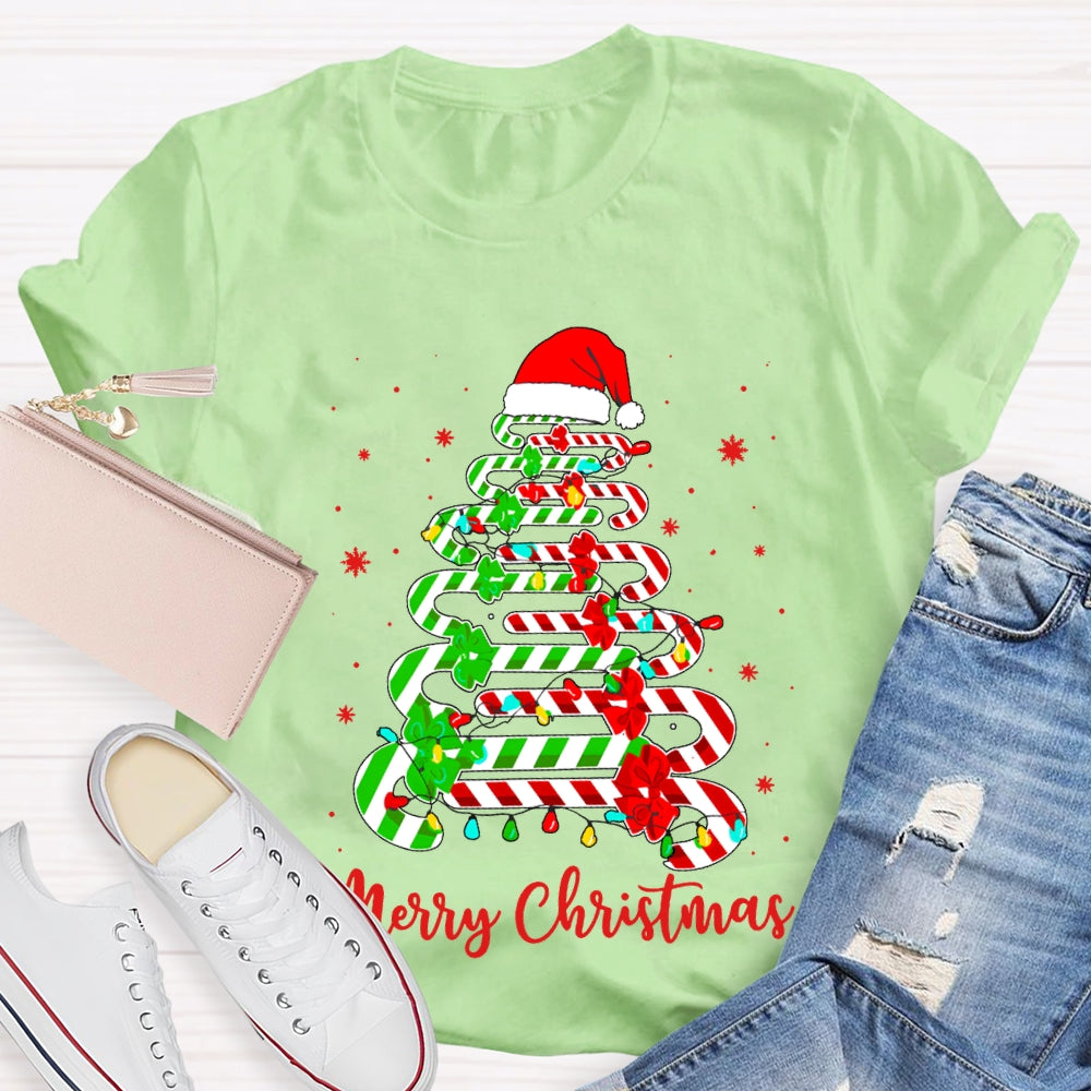 Merry Christmas And Christmas Candy Tree Merry Vibes T-shirt