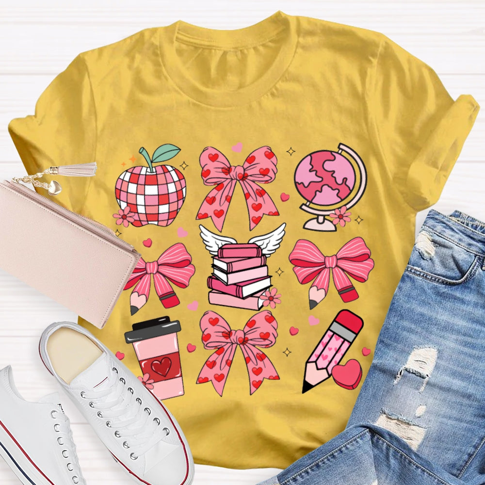 Pink Bow Pencil And Books Valentine'S Day T-shirt