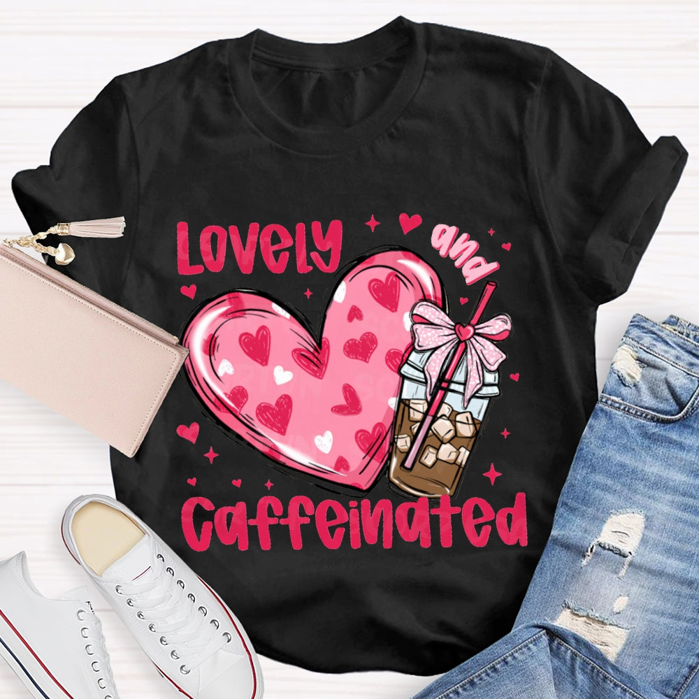 Lovely Caffeinated Pink Hearts And Coffee Cups T-shirt