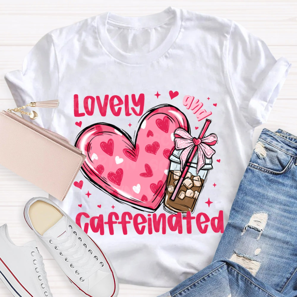 Lovely Caffeinated Pink Hearts And Coffee Cups T-shirt