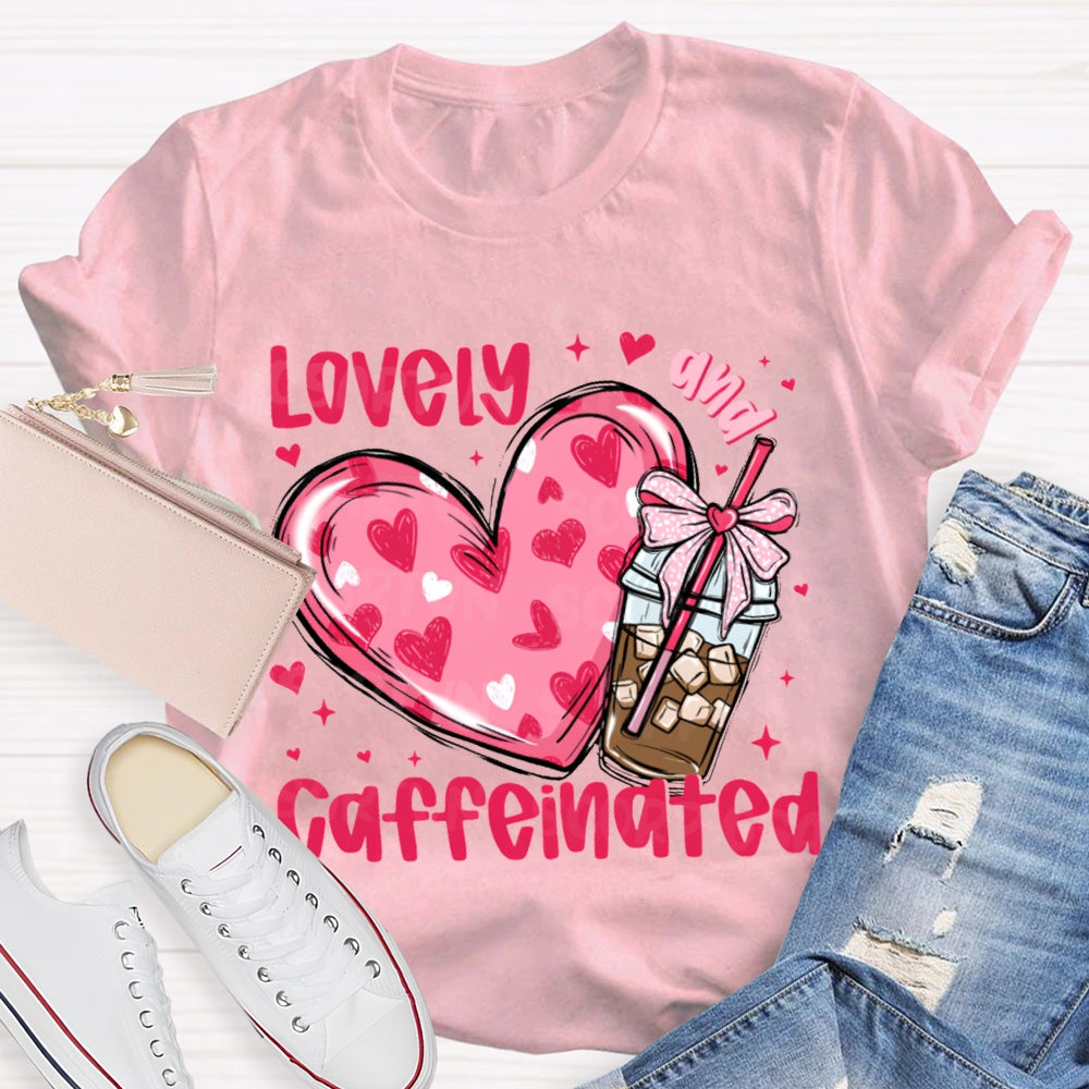 Lovely Caffeinated Pink Hearts And Coffee Cups T-shirt