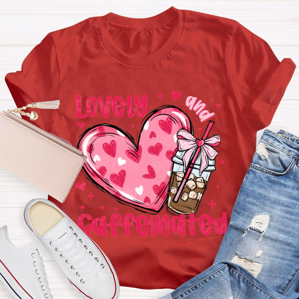 Lovely Caffeinated Pink Hearts And Coffee Cups T-shirt