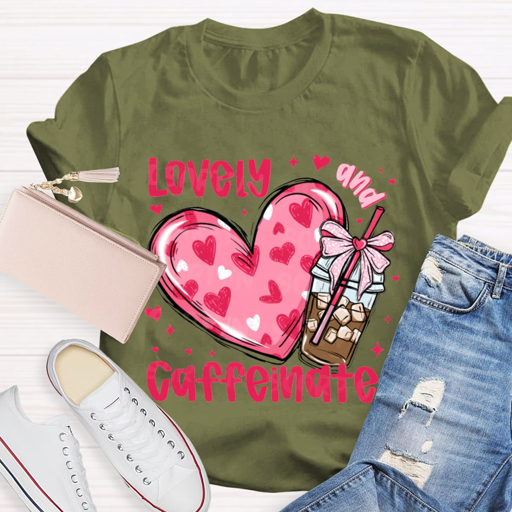 Lovely Caffeinated Pink Hearts And Coffee Cups T-shirt