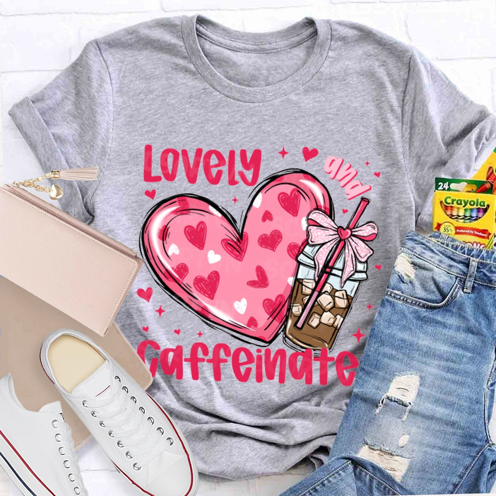 Lovely Caffeinated Pink Hearts And Coffee Cups T-shirt