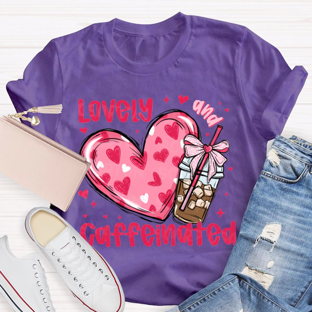 Lovely Caffeinated Pink Hearts And Coffee Cups T-shirt