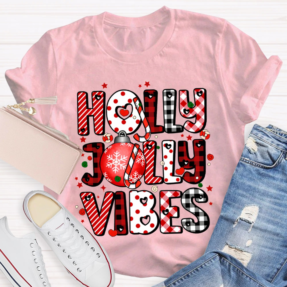 Holly Jolly Vibes Colorful Christmas Fonts T-shirt