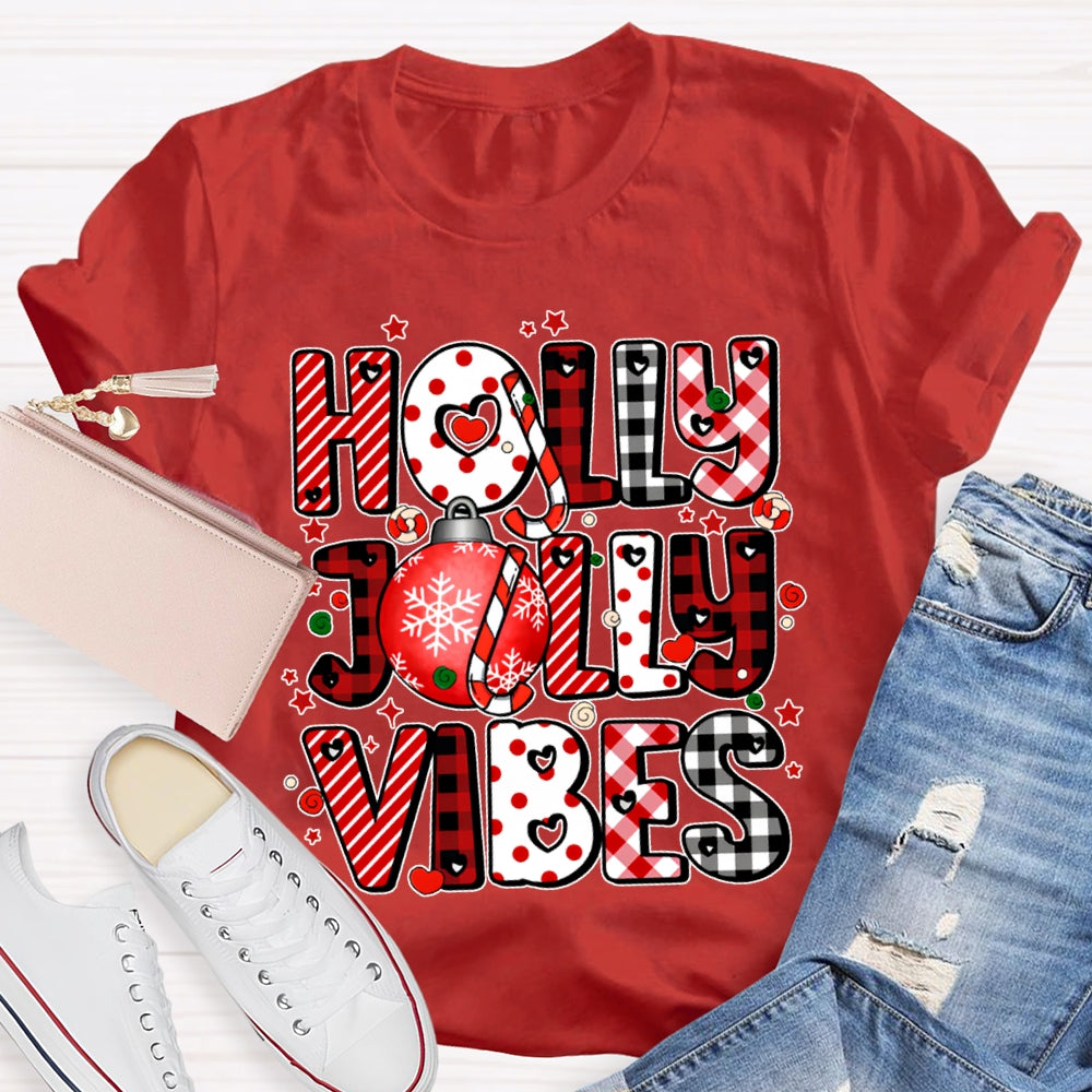 Holly Jolly Vibes Colorful Christmas Fonts T-shirt