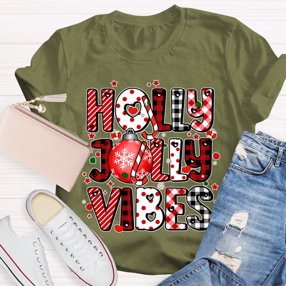 Holly Jolly Vibes Colorful Christmas Fonts T-shirt