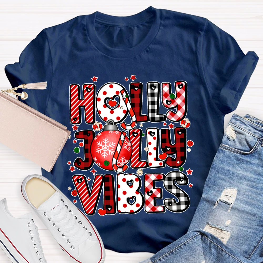 Holly Jolly Vibes Colorful Christmas Fonts T-shirt