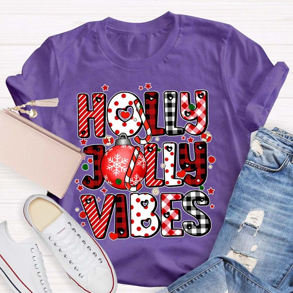 Holly Jolly Vibes Colorful Christmas Fonts T-shirt