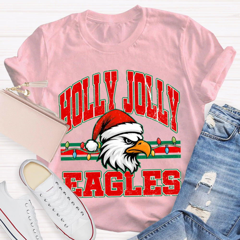 Personalized Mascot Holly Jolly Eagles Merry Christmas T-shirt