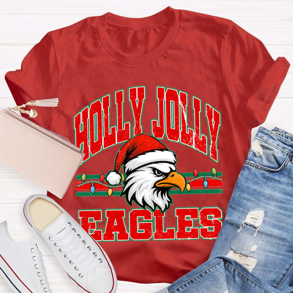 Personalized Mascot Holly Jolly Eagles Merry Christmas T-shirt