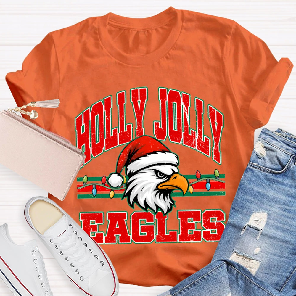 Personalized Mascot Holly Jolly Eagles Merry Christmas T-shirt