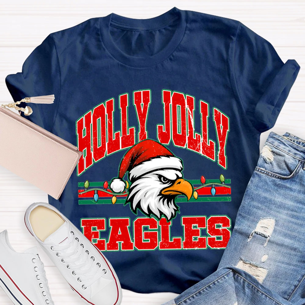 Personalized Mascot Holly Jolly Eagles Merry Christmas T-shirt