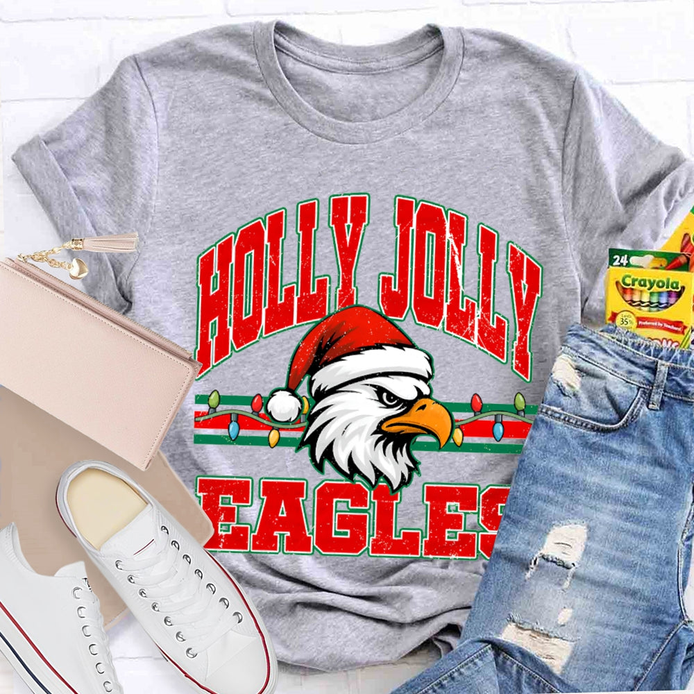 Personalized Mascot Holly Jolly Eagles Merry Christmas T-shirt