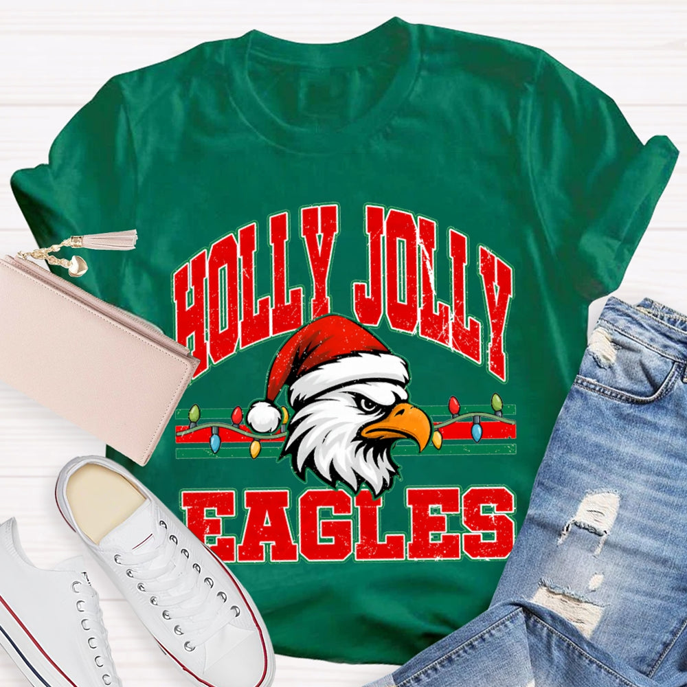 Personalized Mascot Holly Jolly Eagles Merry Christmas T-shirt