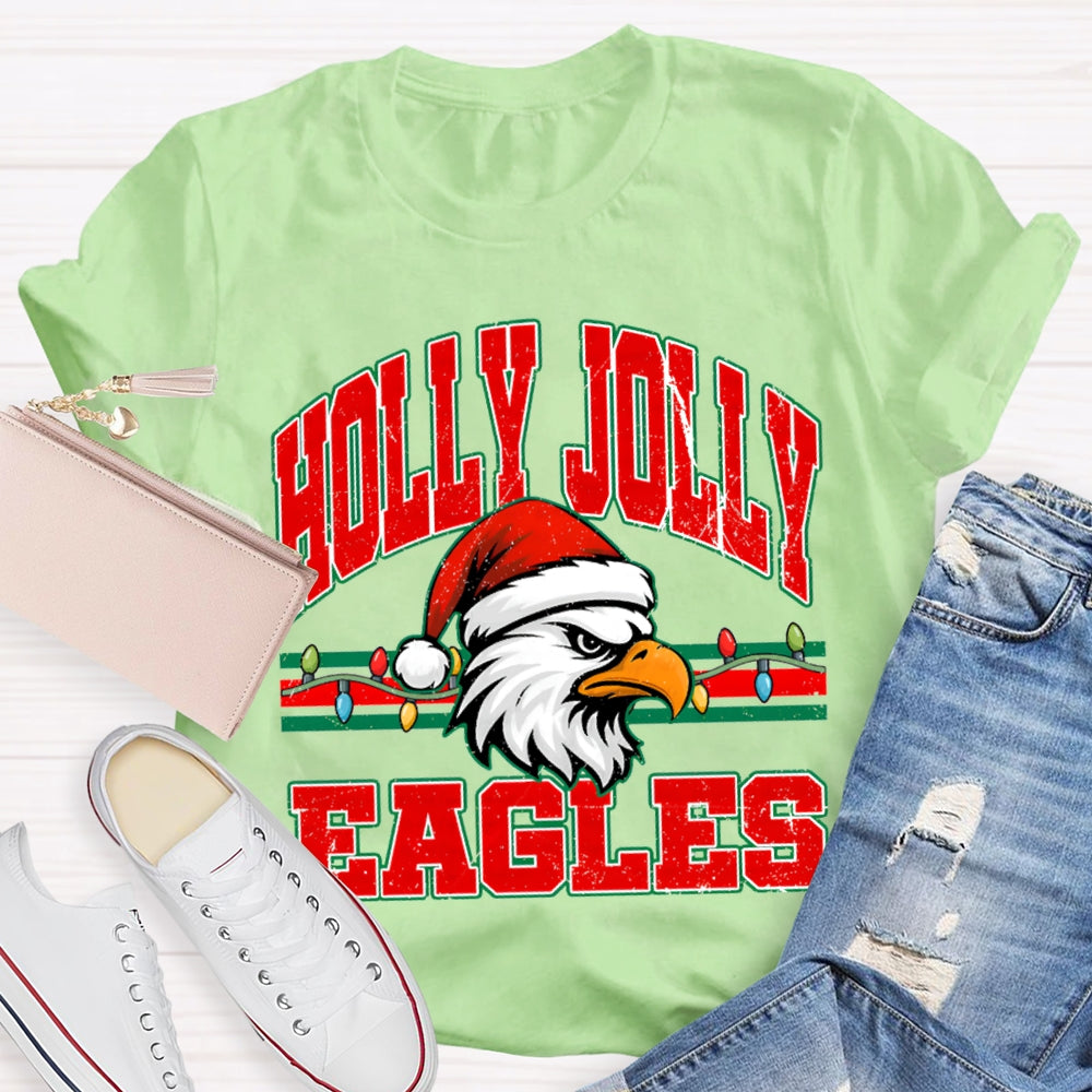 Personalized Mascot Holly Jolly Eagles Merry Christmas T-shirt
