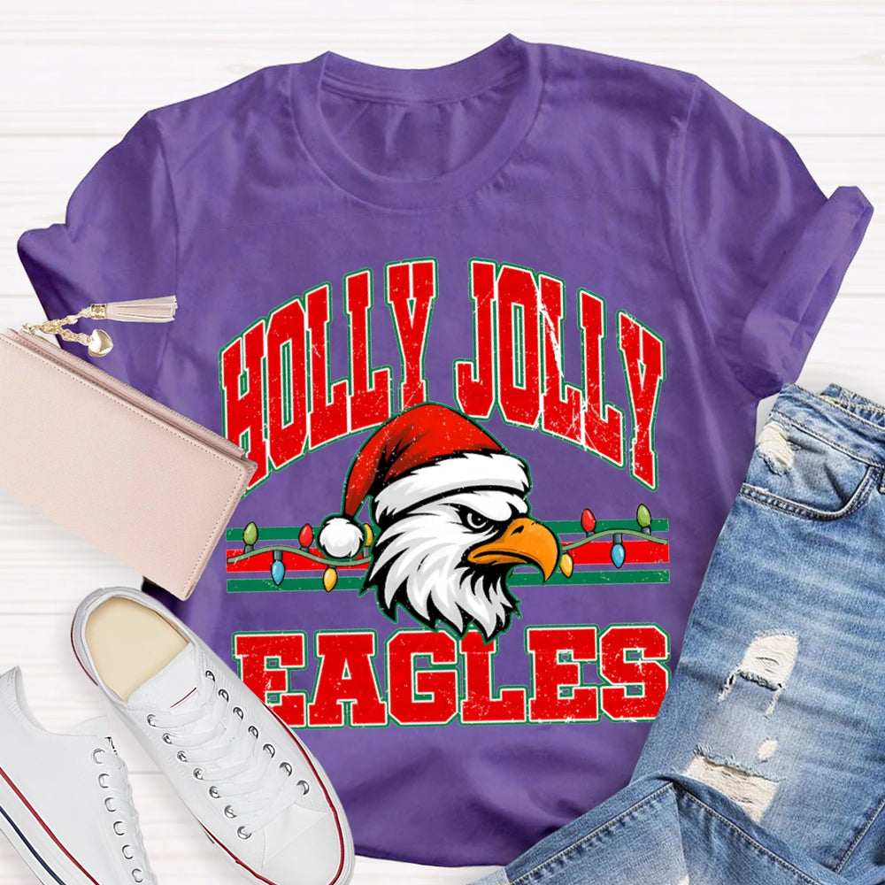 Personalized Mascot Holly Jolly Eagles Merry Christmas T-shirt