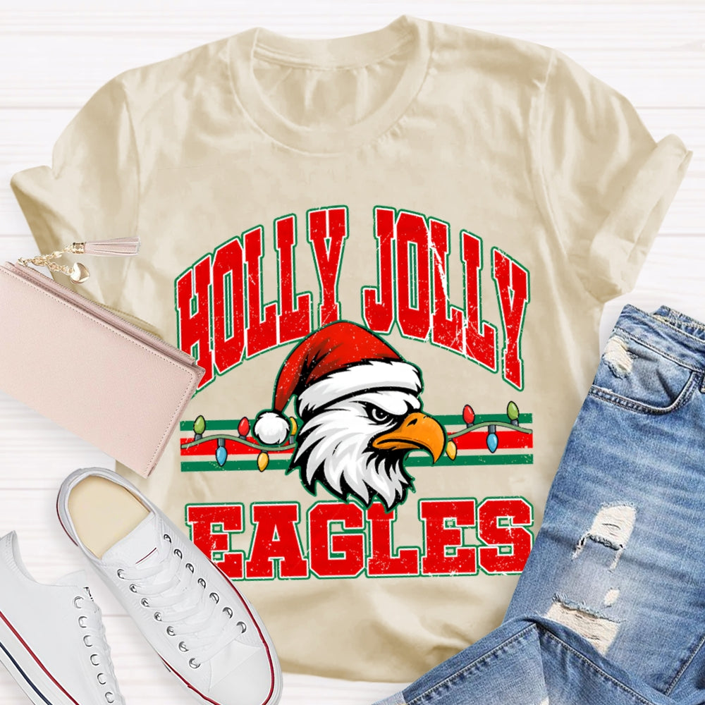 Personalized Mascot Holly Jolly Eagles Merry Christmas T-shirt