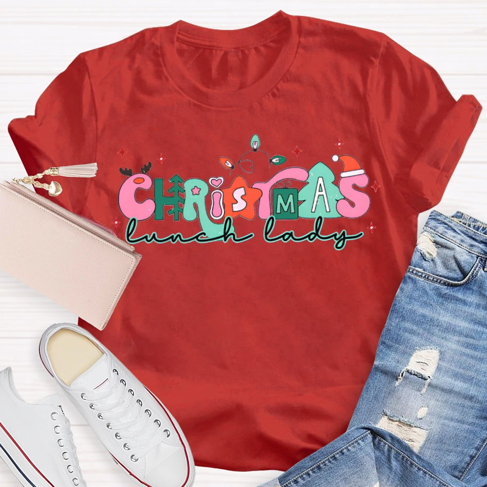 Christmas Lunch Lady Christmas Lights And Merry Vibes T-shirt