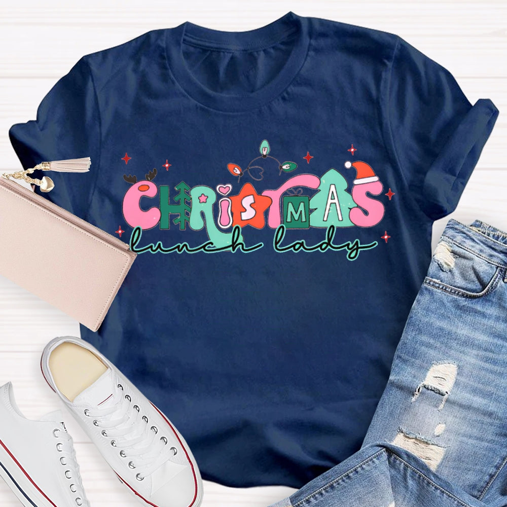 Christmas Lunch Lady Christmas Lights And Merry Vibes T-shirt