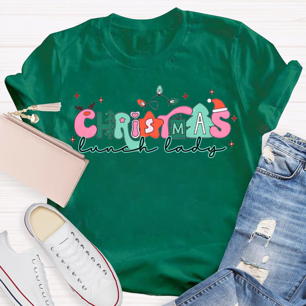 Christmas Lunch Lady Christmas Lights And Merry Vibes T-shirt