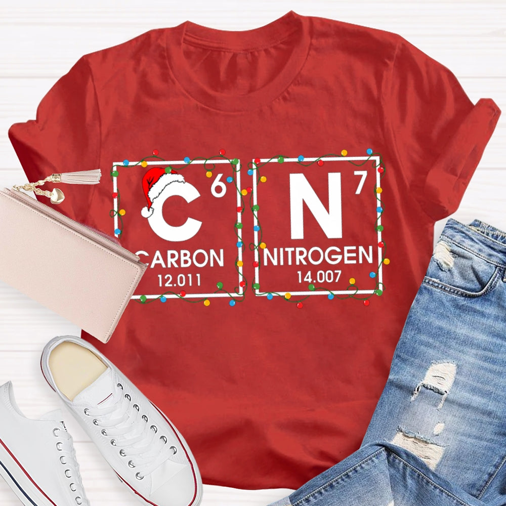 Christmas Carbon Nitrogen Science Teacher Christmas Lights T-shirt