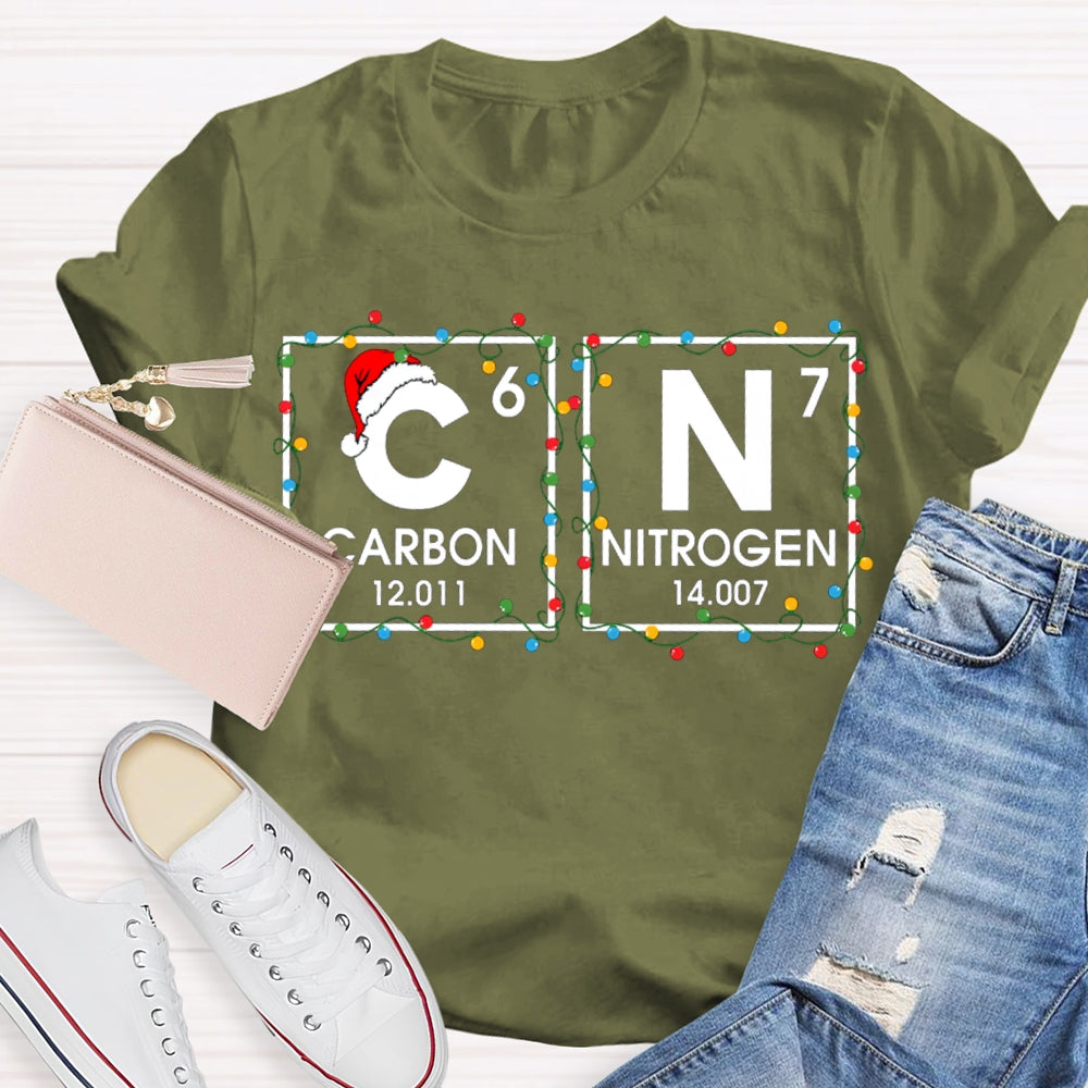Christmas Carbon Nitrogen Science Teacher Christmas Lights T-shirt