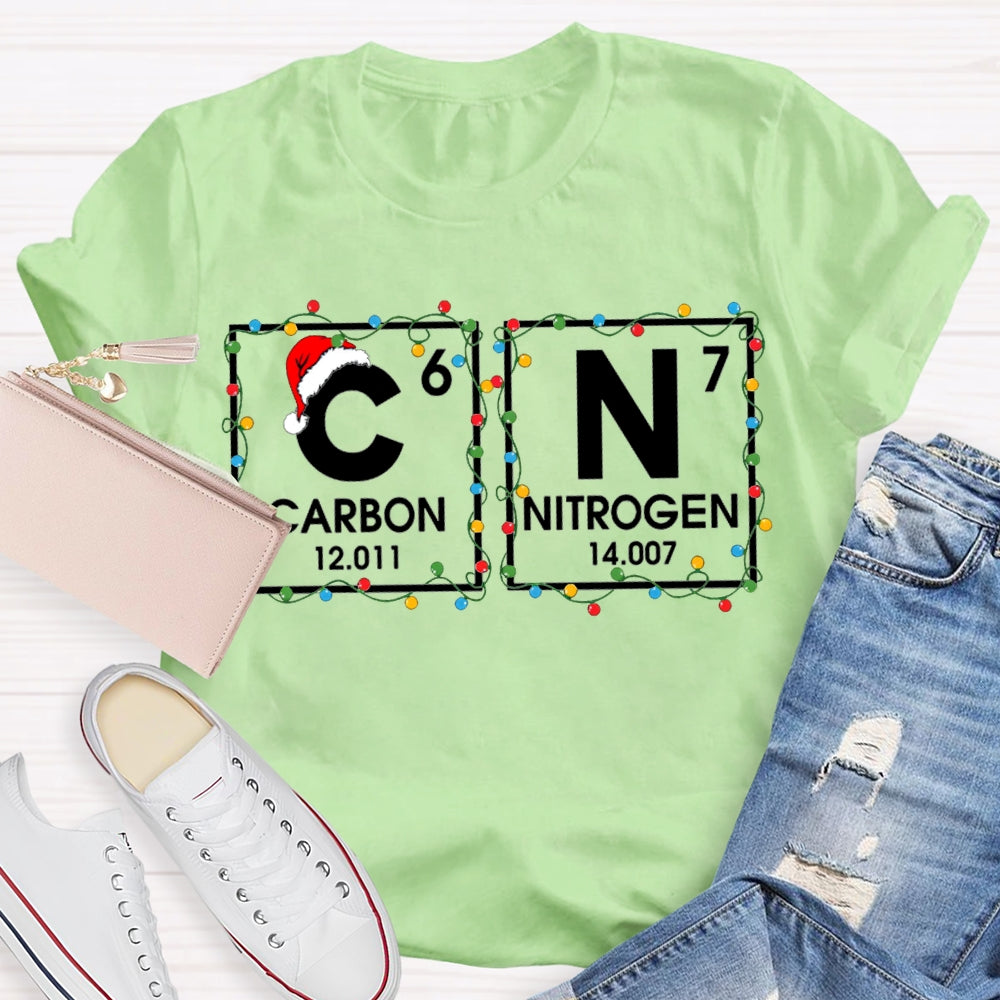 Christmas Carbon Nitrogen Science Teacher Christmas Lights T-shirt