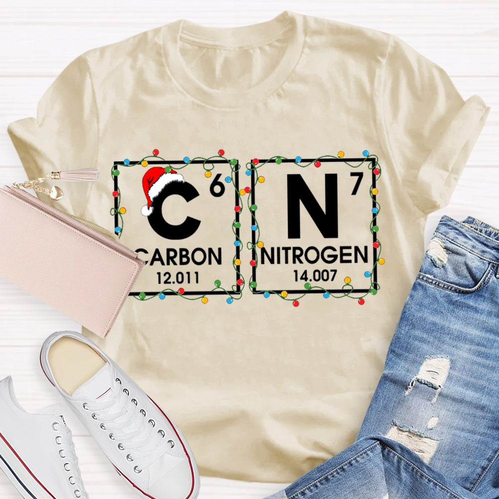 Christmas Carbon Nitrogen Science Teacher Christmas Lights T-shirt