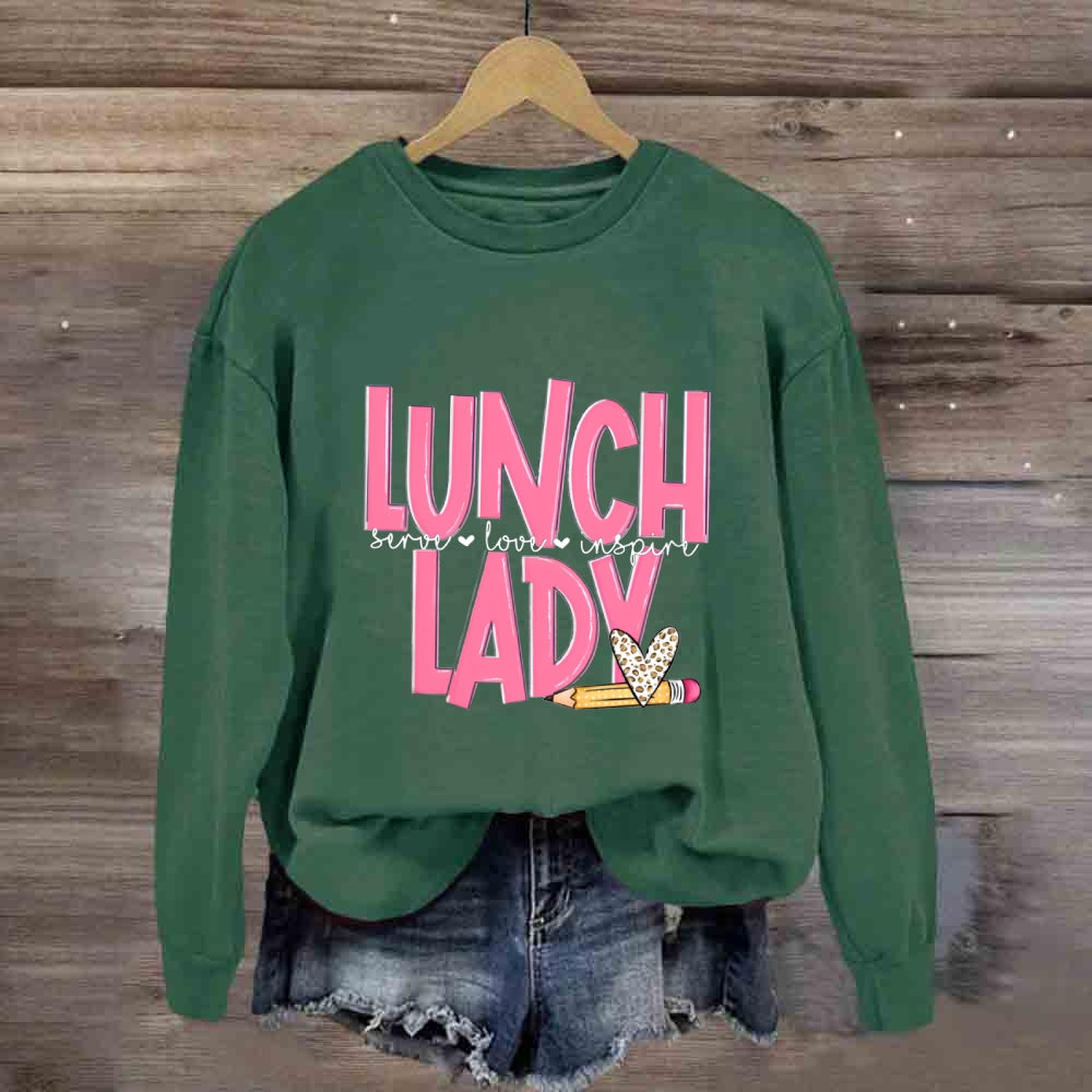 Lunch Lady Pink Letter Inspire Love Sweatshirt