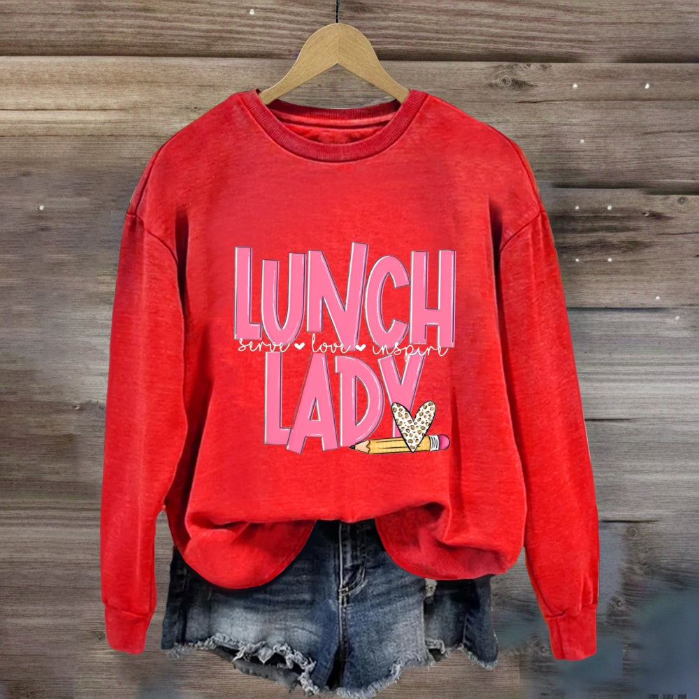 Lunch Lady Pink Letter Inspire Love Sweatshirt