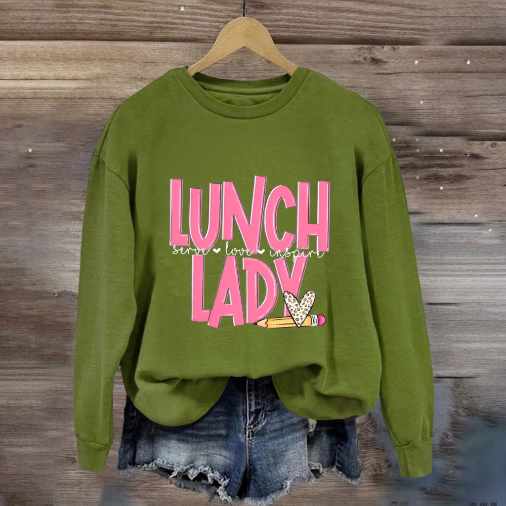 Lunch Lady Pink Letter Inspire Love Sweatshirt