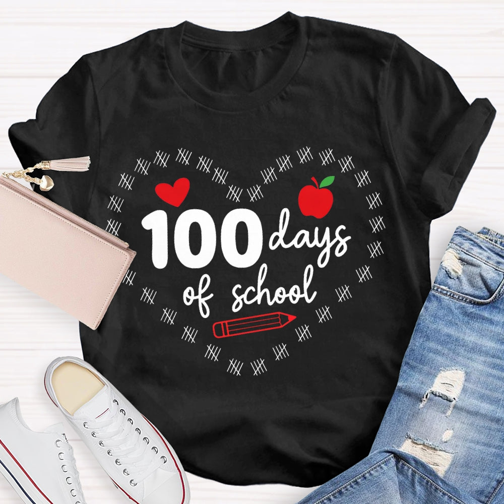 100 Days Of School Hearts And Apples T-shirt