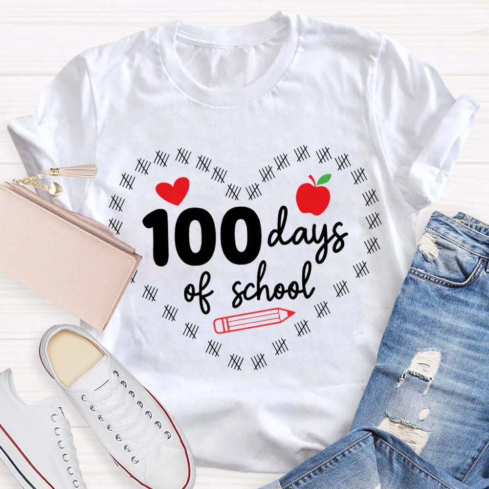 100 Days Of School Hearts And Apples T-shirt