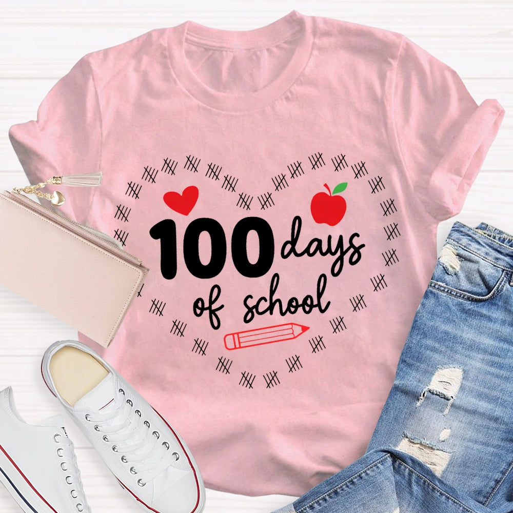 100 Days Of School Hearts And Apples T-shirt