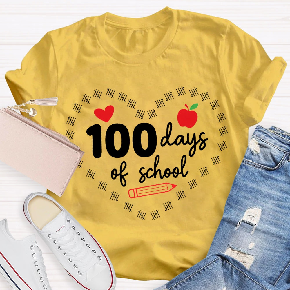 100 Days Of School Hearts And Apples T-shirt