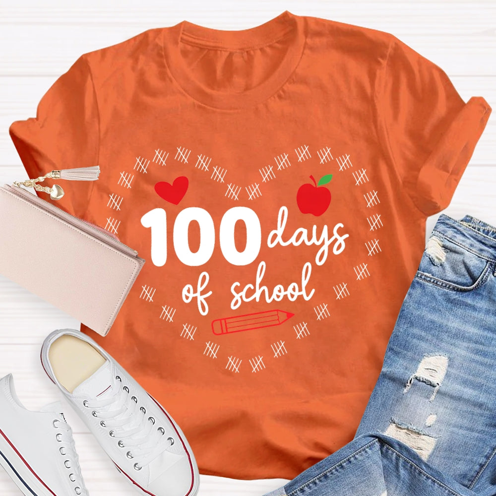 100 Days Of School Hearts And Apples T-shirt