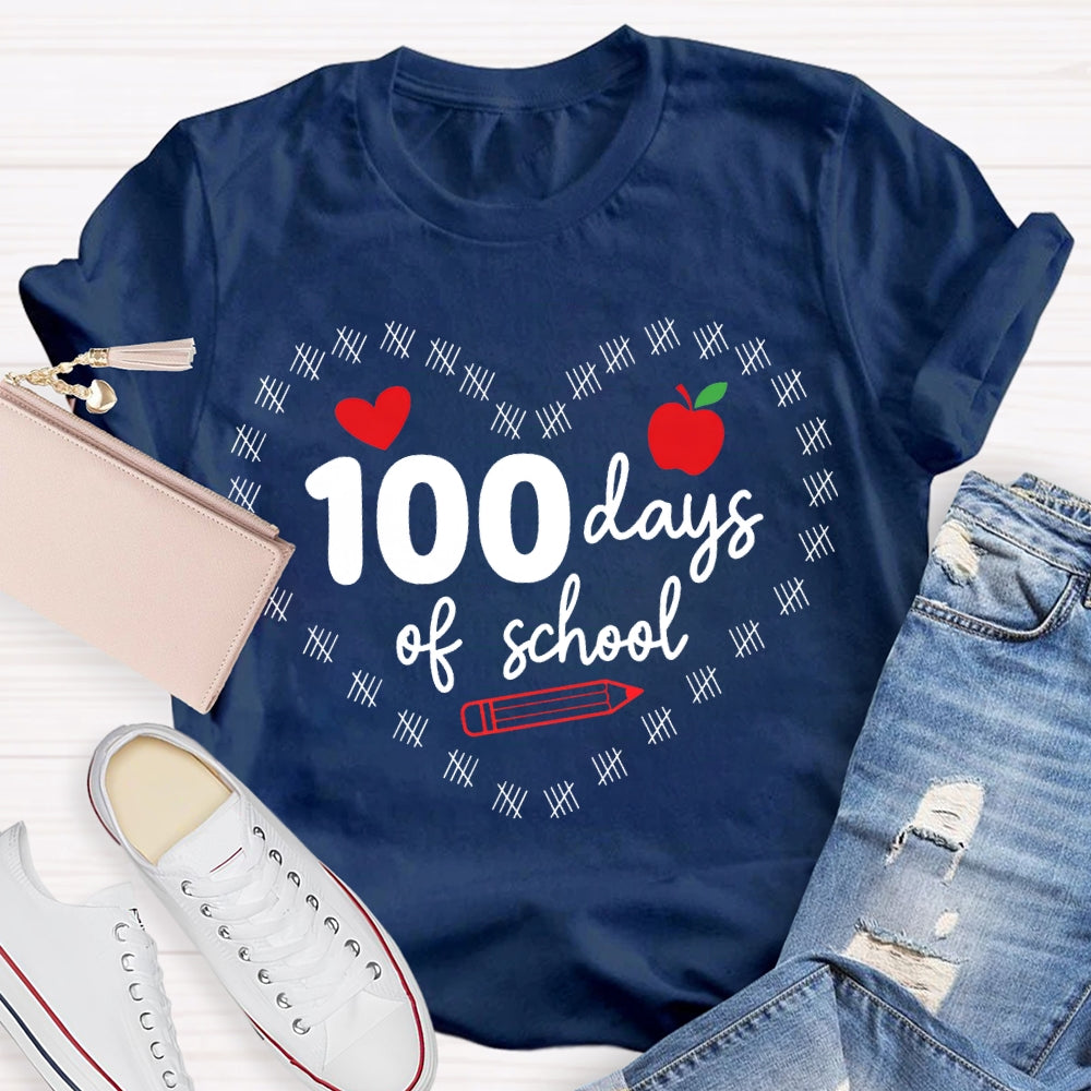 100 Days Of School Hearts And Apples T-shirt