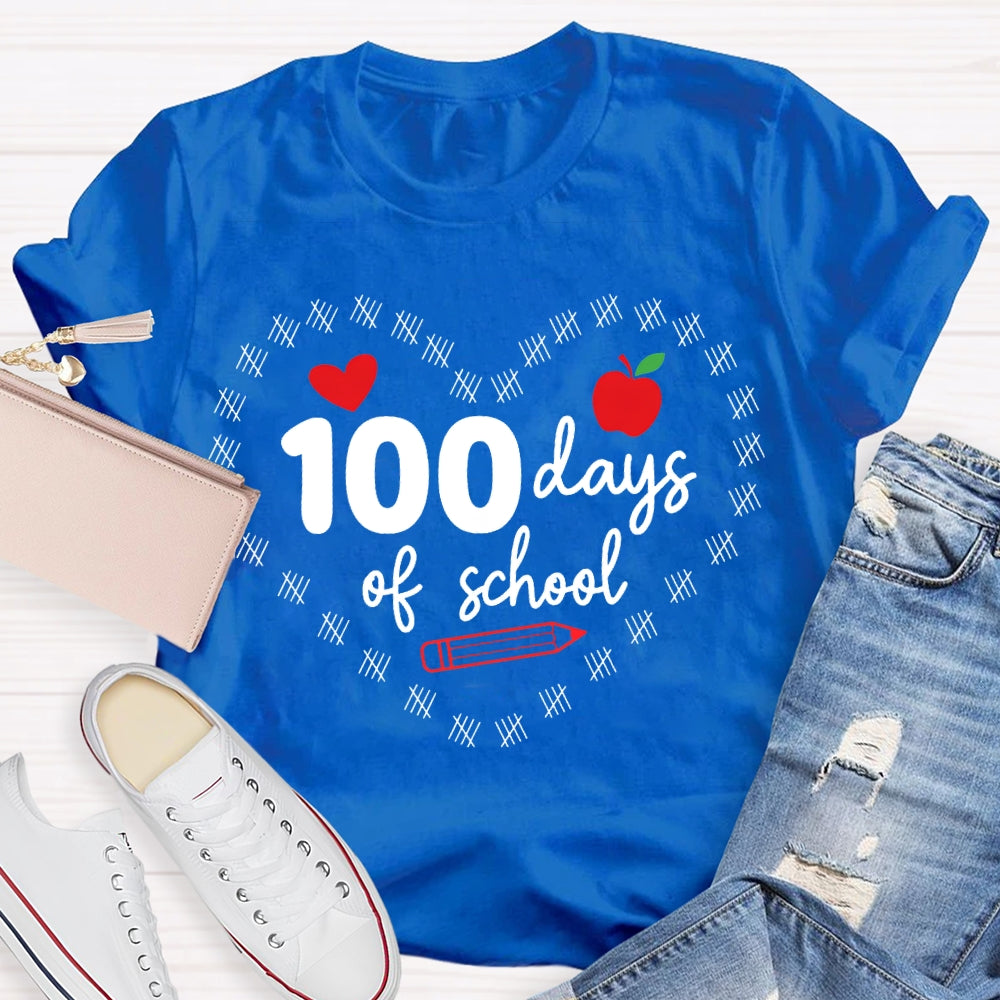 100 Days Of School Hearts And Apples T-shirt