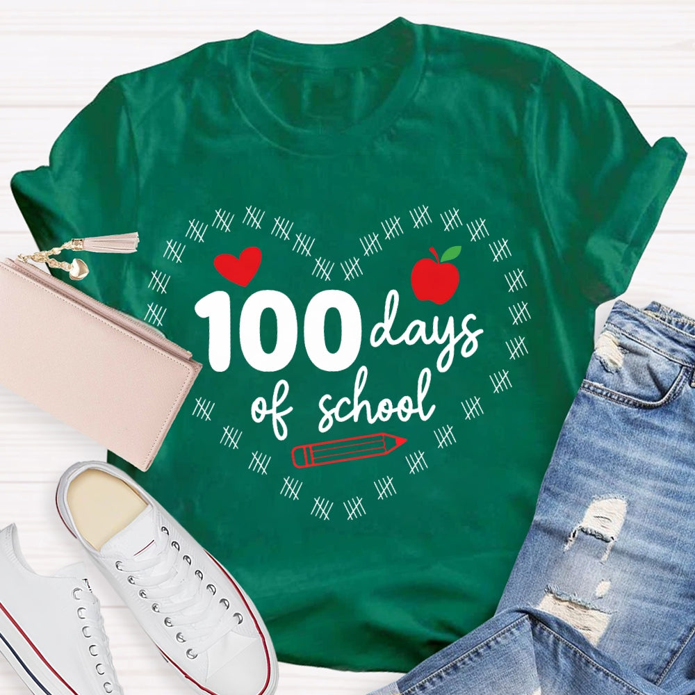 100 Days Of School Hearts And Apples T-shirt