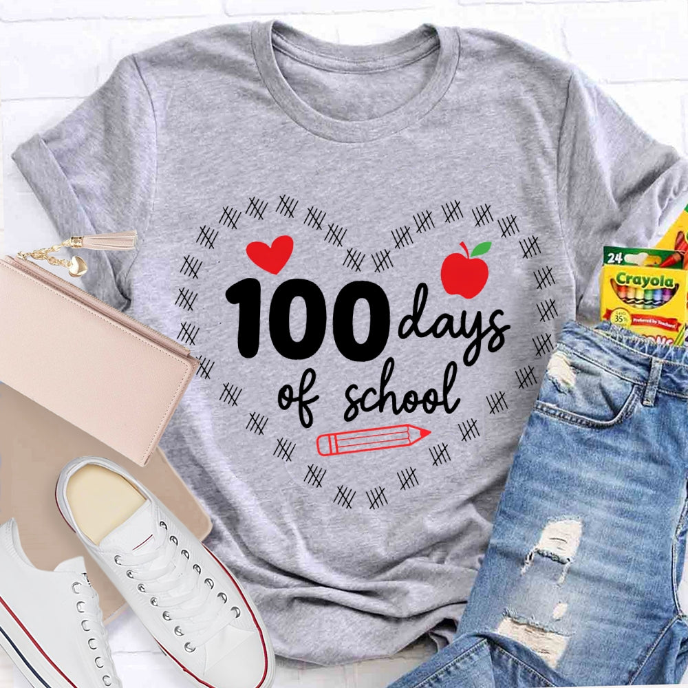 100 Days Of School Hearts And Apples T-shirt