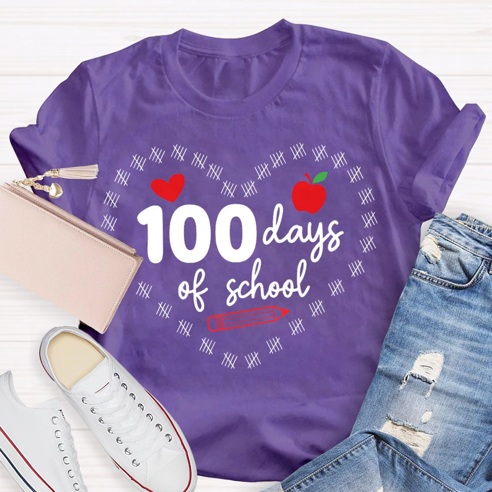 100 Days Of School Hearts And Apples T-shirt