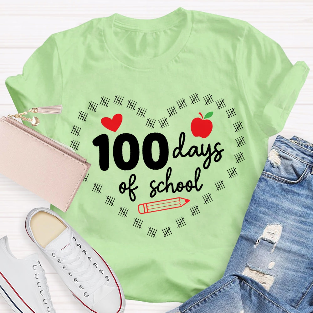 100 Days Of School Hearts And Apples T-shirt