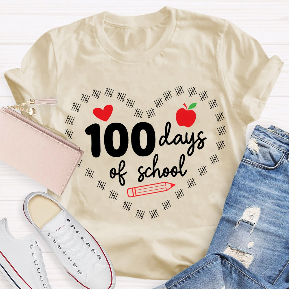100 Days Of School Hearts And Apples T-shirt